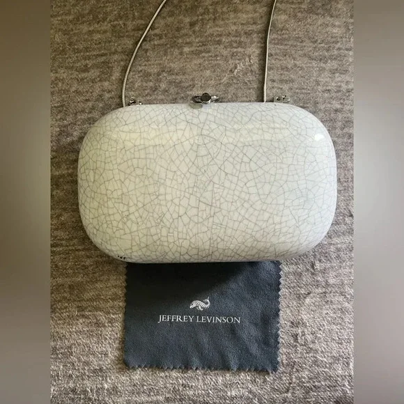 Jeffrey Levinson Elina Cracked Porcelain chrome hardware womens clutch bag purse - Picture 11 of 12